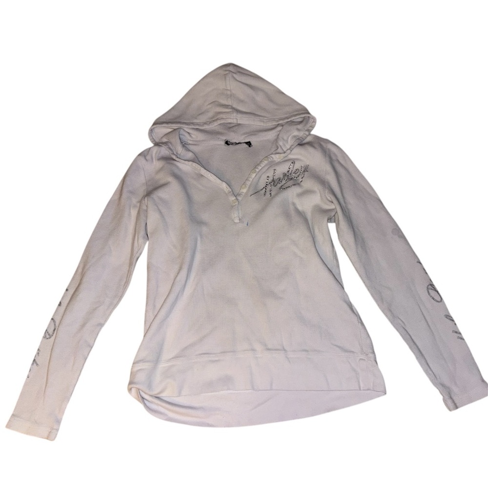 Rare Harley Davidson Women's White Hoodie Top with rhinestones